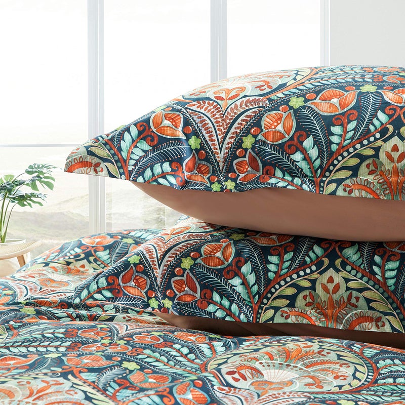 Eikei Home Damask Medallion Luxury Duvet Quilt Cover Boho Paisley Print Bedding Set 400 Thread Count Egyptian Cotton Sateen Vibrant Bohemian Pattern (Blue Orange, King) - Image 1